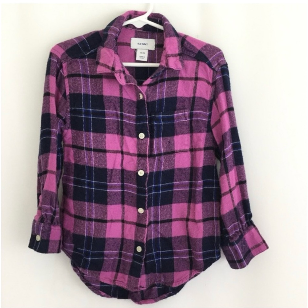 Girl’s Old Navy Plaid Button Down Shirt - Pink and Navy Size XS